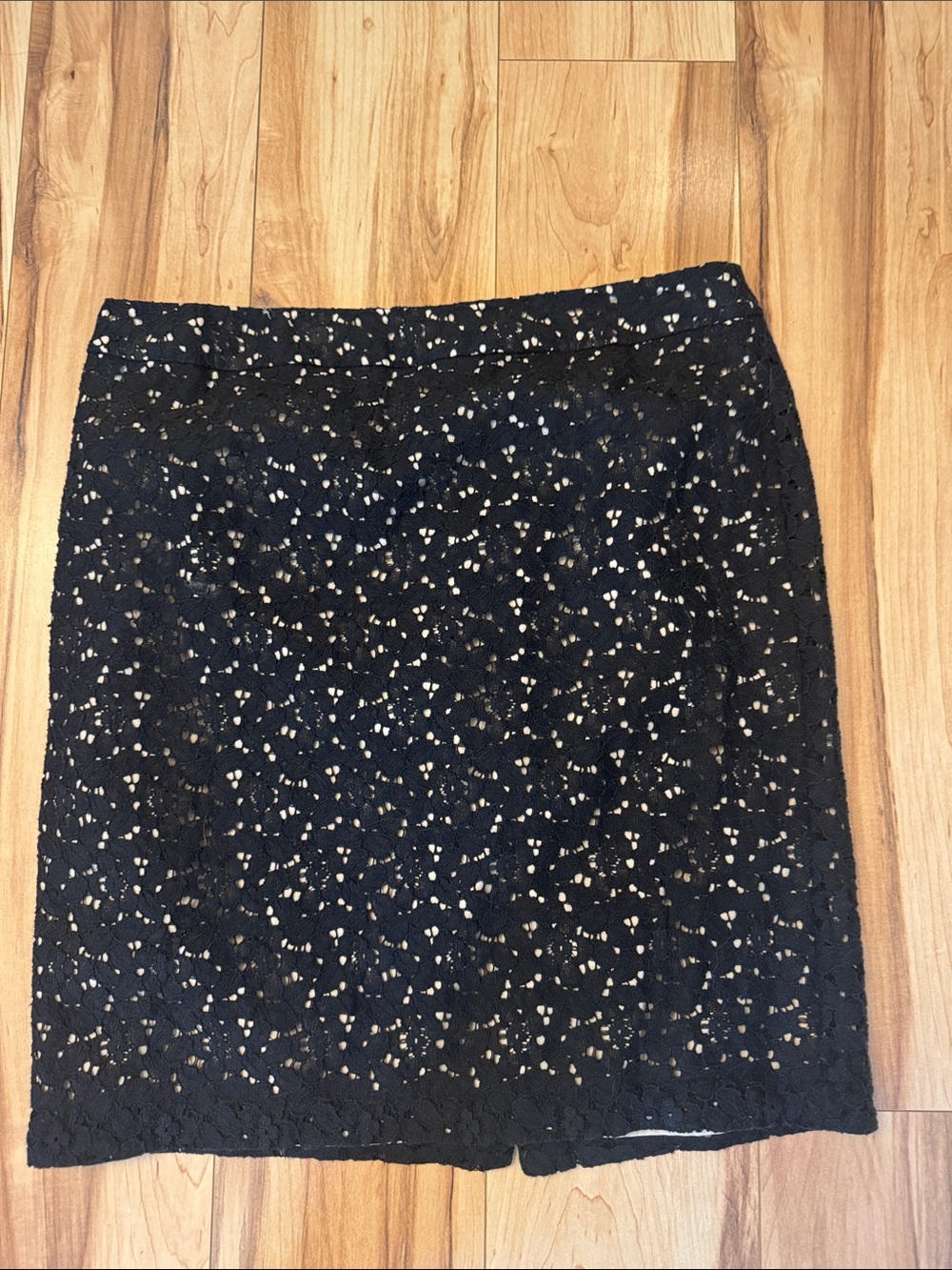 Bardot Black Lace Mini Skirt with Nude Underlay